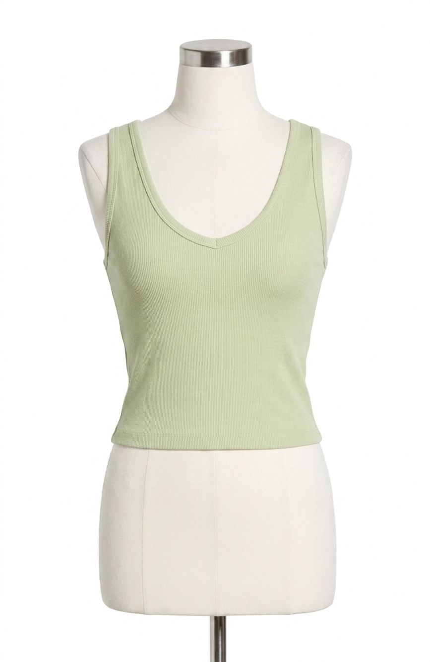 NEW PERFECTWHITETEE maria ribbed cotton v-neck tank top in pistachio